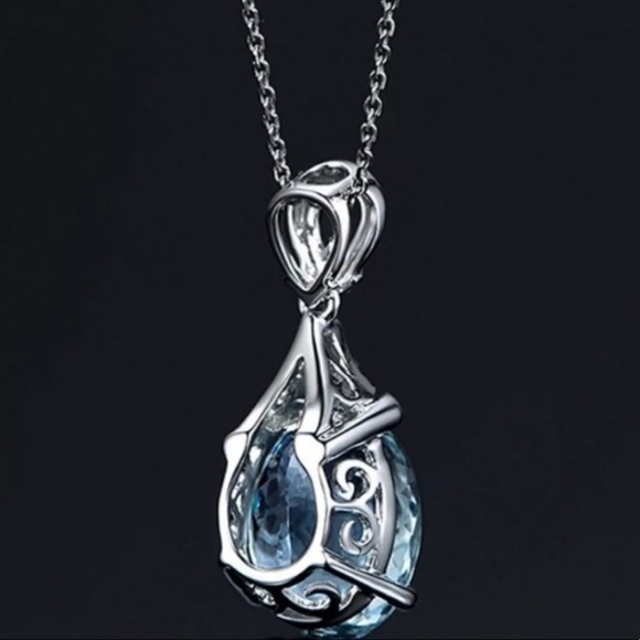 NEW Silver Aquamarine Diamond Necklace - Picture 3 of 8